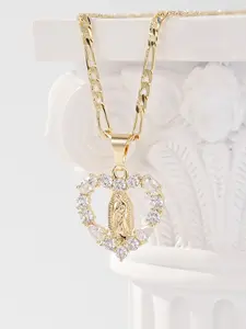 Mother's Day Gift St. Mary Heart Pendant Necklace for Women, All-Season Wear Religious Jewelry, Elegant Beautiful Gift Accessory, Heart Design Necklace