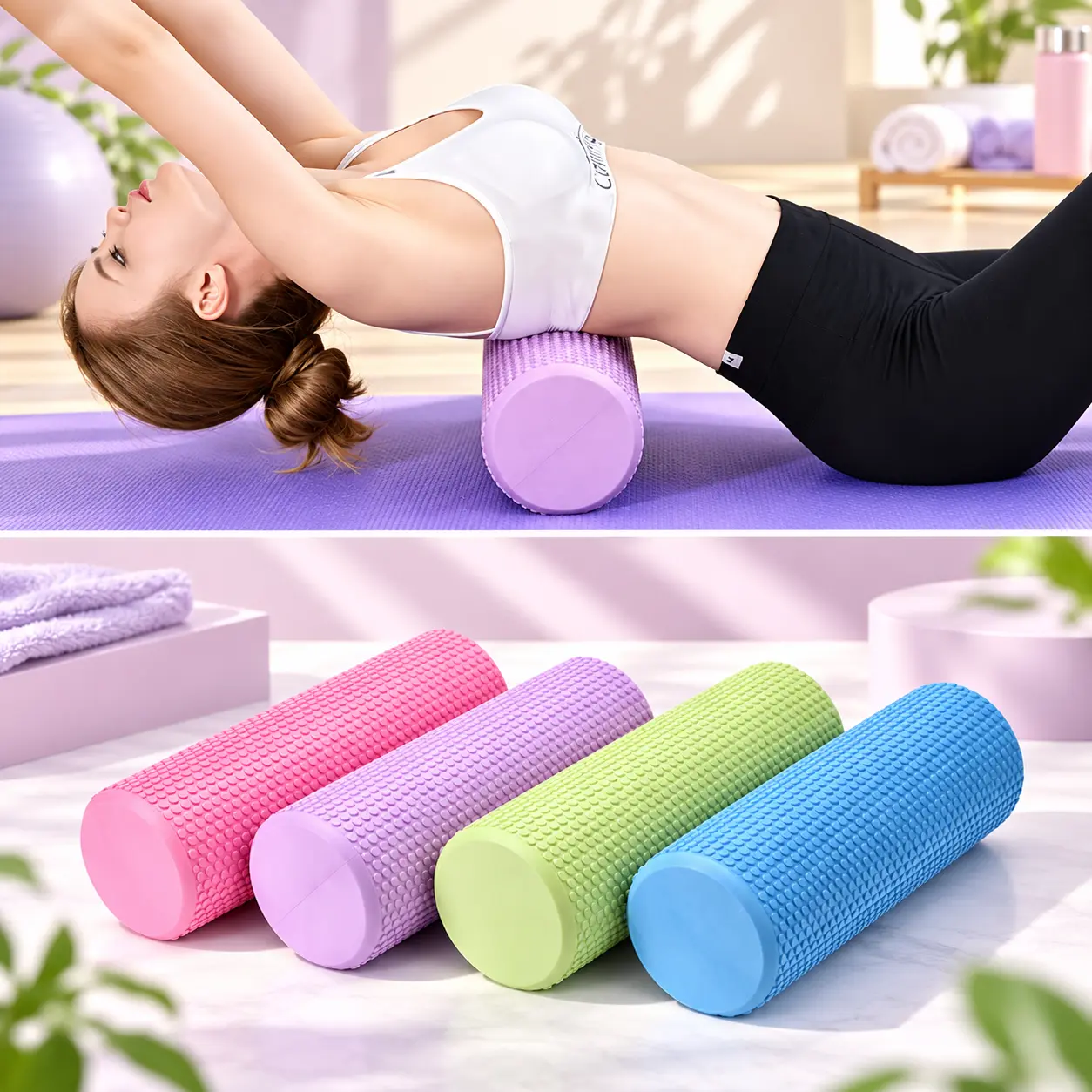 Foam Roller for Yoga, Pilates, Muscle Recovery & Back Massage, Lightweight Fitness Roller for Home Gym