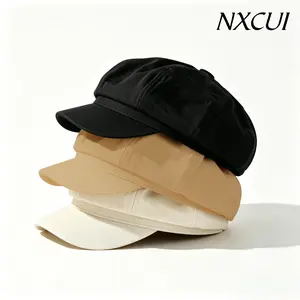 NXCUI Washed Cotton Newsboy Cap for Women, Adjustable Retro Beret Hat with Brim, Casual Baker Boy Cap