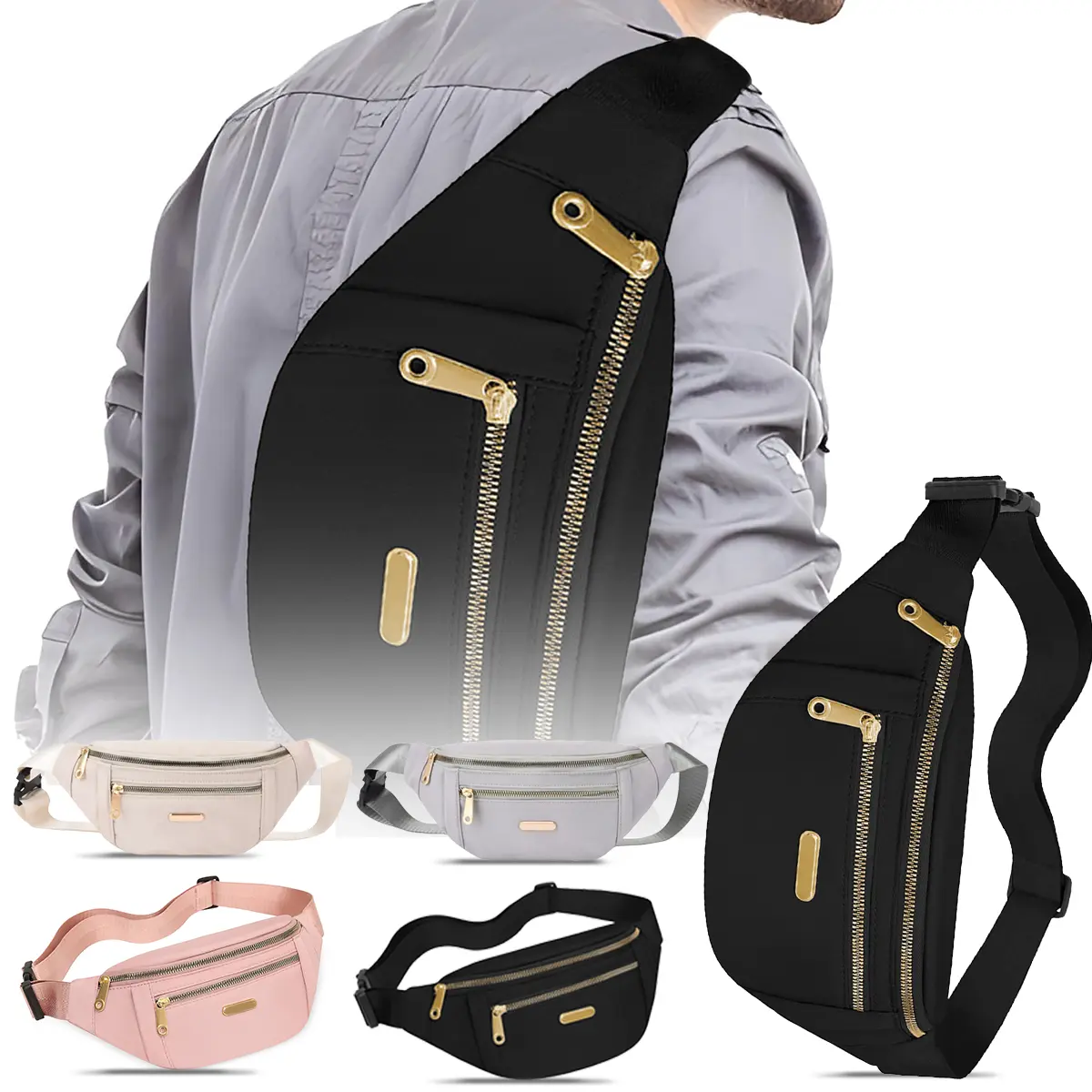 Women's canvas backpack, waterproof waist bag, with adjustable shoulder strap, suitable for travel, sports and running.