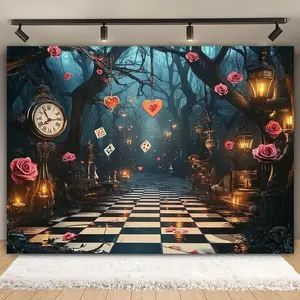 Wonderland Theme Party, 1 Count Multi-size Photo Props Background Cloth, Photo Backdrops, Wall Hanging Backdrop, Indoor and Outdoor Home Background Decoration, Party Decorations Banners, Ornaments
