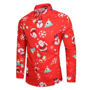 Junbaoss Men's Christmas Print Long Sleeve Shirt - Santa Snowman Snowflake Ugly Christmas Button Down Shirt for Holiday Party, Xmas Casual Dress Shirt
