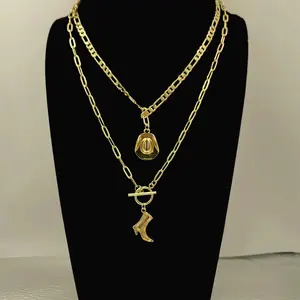Cool Necklace Western Cowboy Hat Necklace Retro Trend Cowboy Boot Pendant Versatile Collarbone Chain