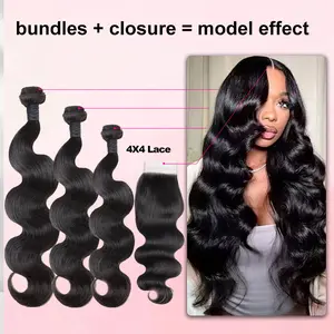 12A Body Wave Human Hair Bundles 30 Inch 100% Human Hair Unprocessed Brazilian Virgin 3 4 Pcs Raw Hair Bundles Weave Extensions With 4x4 Closure