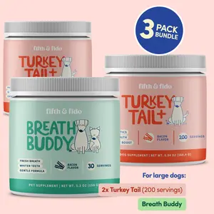 The Ultimate Dog Wellness Bundle | Breath Buddy + Turkey Tail Mushroom (2-Pack, 200 Servings Each) | Fresh Breath + Immune Support | 3-Pack Value Set