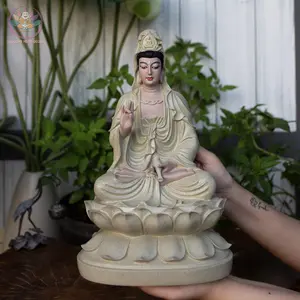 Guanyin Buddha Statue – 11.8 inches (30cm) Resin Stone Powder Sculpture | Compassion Kwan Yin Figurine | Home Altar Decor