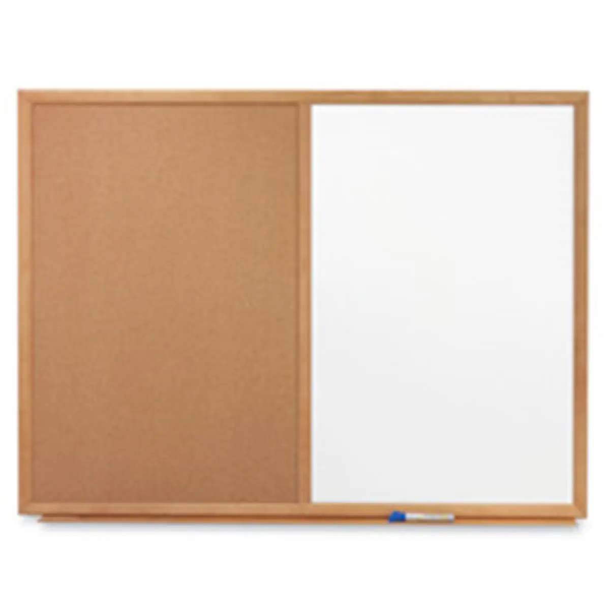 Natural Wood Frame Dry-Erase Cork Combination Board, 4ft x 3ft Wall Mount Office Presentation Board (Horizontal Orientation)
