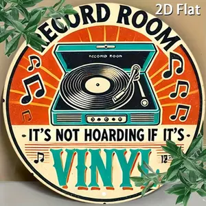 Music Enthusiasts' Delight: Retro Vinyl Record Player Metal Wall Sign, Perfect Decor for Bars & Cafes