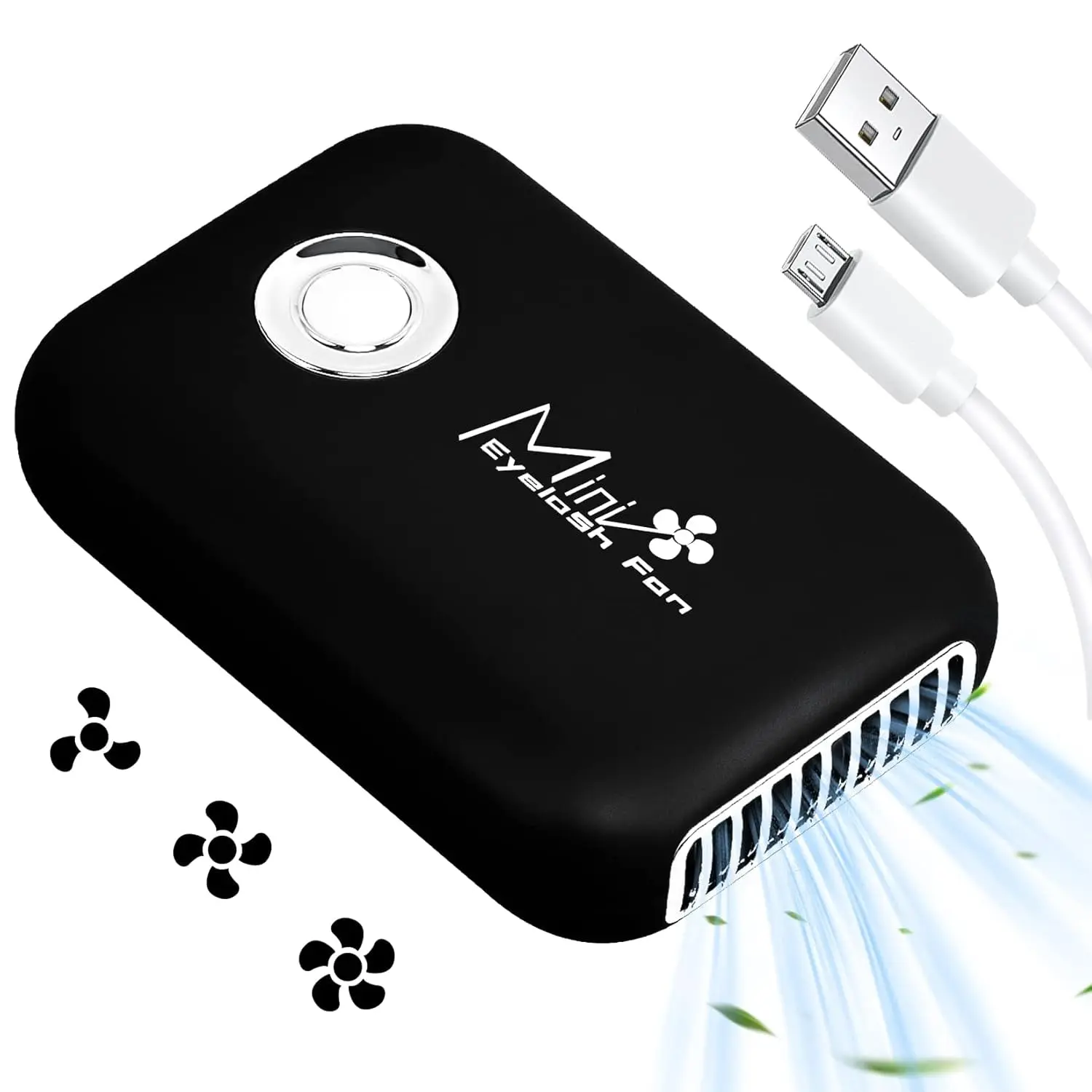 Handheld Portable Eyelash Fan Dryer - USB Rechargeable Mini Fan with Button, Adjustable Cable, Fast Charging, 3 Speed Levels, USB Port, Power Bank Function, for Lash Extensions, Eye Care, Fitness