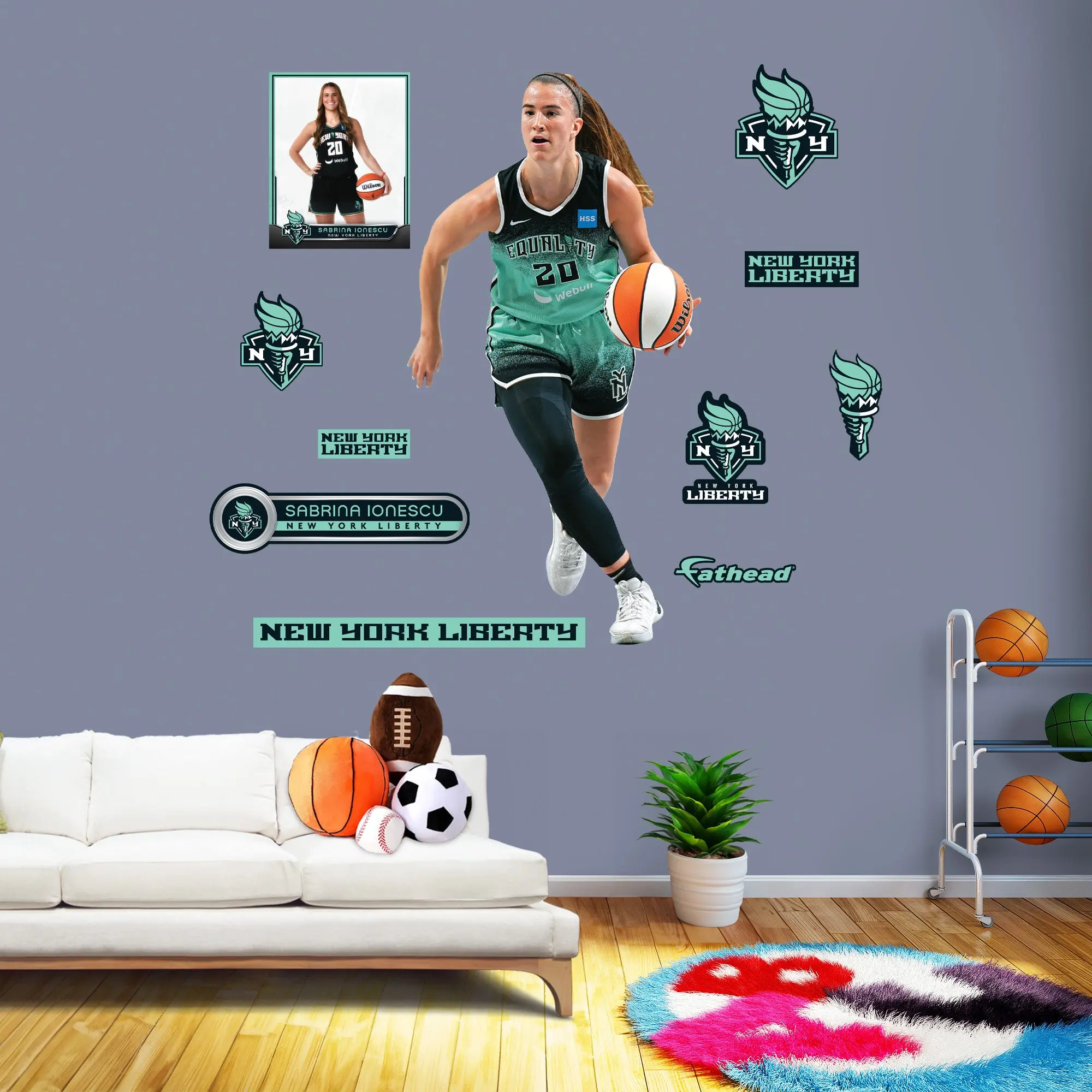 Sabrina Ionescu RealBig Collection Official WNBA New York Liberty Decorative Figure Glossy Vinyl Wall Art Sticker Set, Customizable Removable Reusable Room Home Decor, Scratch-Resistant