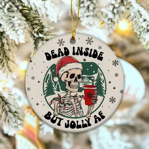 Funny Christmas Ornament, Skull, Fun Gift, Comedy Ornament, Adult, Friendship Gift, Tree Decoration Backdrop Ceramic Glossy