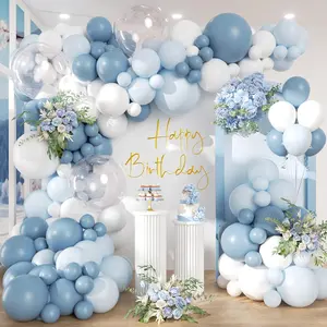 Dusty Blue Balloon Garland Arch Kit - 141 count Party Balloons Different Size Dusty Blue White Pastel Blue Clear Balloons for Birthday Wedding  Shower Bridal Decorations Set C