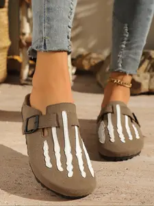 New Style Striped Buckle Mules, Fashion Open Toe Design, Stylish, Comfortable, Rubber and Eye-Catching, Perfect for Summer Casual Wear
