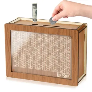 10000 Savings Challenge Box, Money Saver Box 10k Smash, Wooden Digital Save Piggy Bank for Adults Kids, Cash Vault Wooden Savings 10,000 Dollar outdoorfun