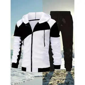 New autumn and winter men's zipper design hooded suit fleece hooded suit men's casual sports suit