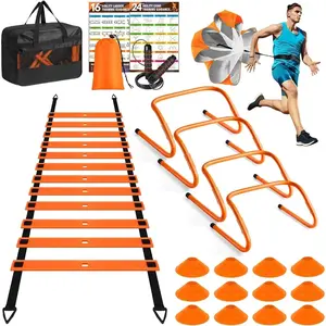 Agility Ladder, Speed Training Equipment Set, 20ft Agility Ladder, 12 Soccer Cones, 4 Hurdles, Jump Rope, Running Parachute, Basketball Football Soccer Training Equipment for Kids, Youth, Adults