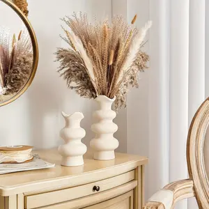 Ceramic Vases- Set of 2 White Vase for Flower Home Decor, Boho Vase for Decor,Vase for Minimalism Style Decor Wedding Dinner Table Office Decorations Modern Vase