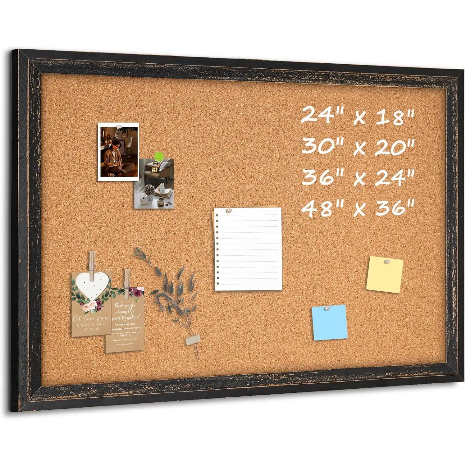 Cork Board Bulletin Board - 24" x 18" - Rustic Black Frame Corkboard for Wall - Decorative Pin Board, Message Board, Vision Board, Picture Board, Photo Board
