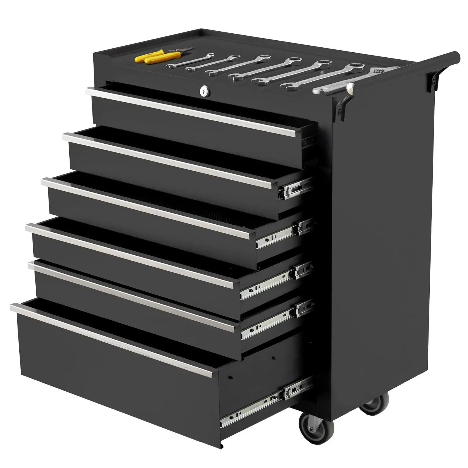 【GARVEE】Rolling Tool Chest Metal Tool Box with Wheels Tool Cabinet Portable Tool Box with Wheels 6 Drawers Multifunctional Tool Cart with Wheels Craftsman Tool Chest, Black