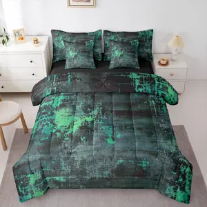 Modern Abstract Bed in a Bag Comforter Set,7 Piece,Boho Trippy Mint Green Grey Watercolor Pastel Tie Dye Bedding Set,Farmhouse Grunge Bohemian Sheet Set with Comforter,Reversible