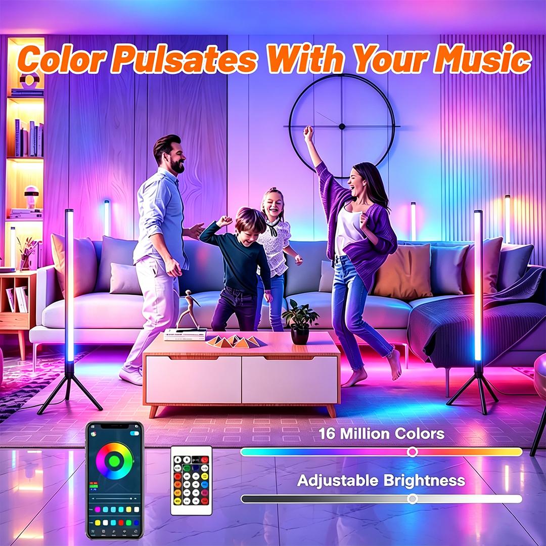43.3inch RGB Corner Floor Lamp Music Sync LED Ambient Light with APP Control Colors Ambient Light Dimmable Modern Floor Lamp for Gaming Room Party Bedroom Decor home