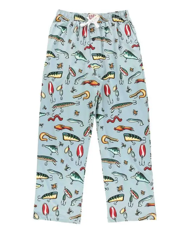 Funny Ocean Fishing Lures Pajama Pajama Pants For Men, Men's Separate Bottoms, Lounge Pants, Fishing PJs, Oversized Comfy Bottoms Breathable Cool Warm Relaxing Cartoon Print Slumber PJs