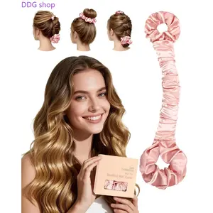 2026 Champagne Satin Heatless Hair Curler, No-Heat Curling Rod with Scrunchie, Soft Non-Damaging Hair Roller for Women, Perfect for Big Bouncy Curls, Overnight & Daily Use