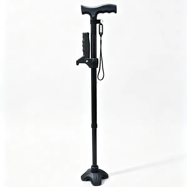 Handheld cane with armrests, Height Adjustable Quad Cane, Stable 4-Prong Base Non-Slip Walking Stick for Seniors Balance Aid