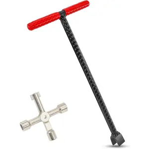 16 Inch Water Meter Key with 4 Way Multi-functional Water Utilities Key Contractor Grade Valve Shutoff Key Tool for Main Water Meter