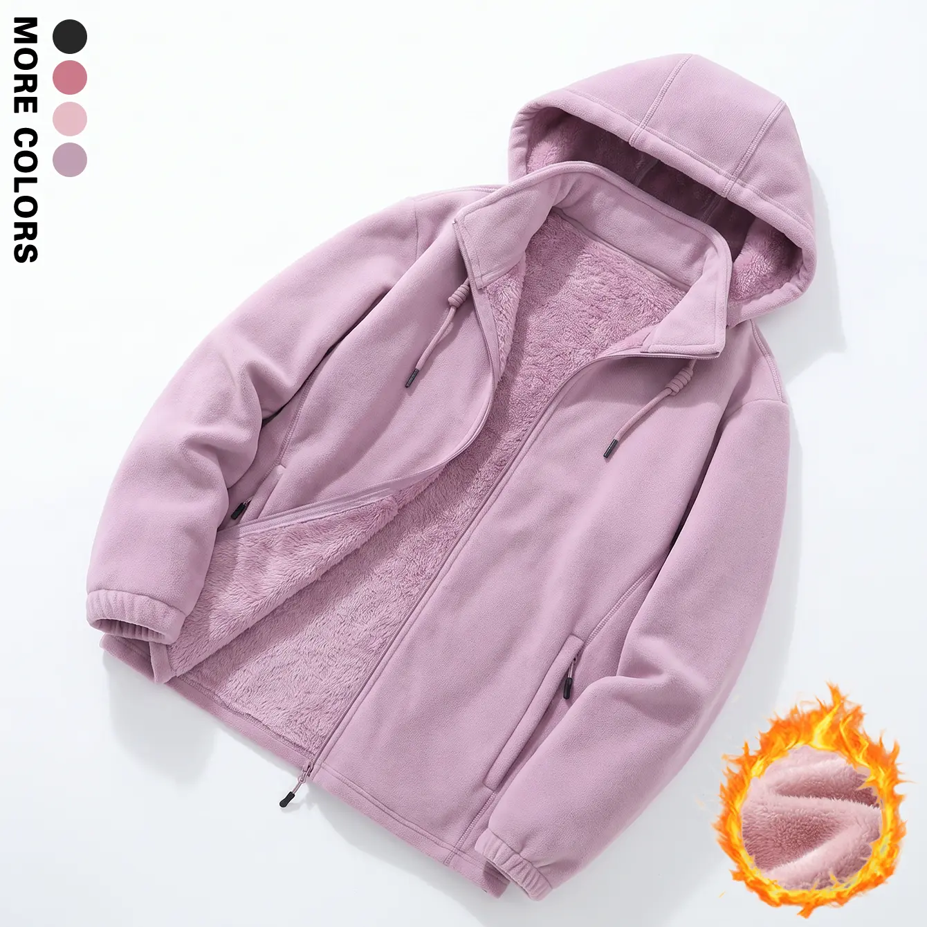 Women’s Thick Plush Hooded Winter Coat - Ultra-Warm Cold-Resistant Fleece Outerwear with Pockets