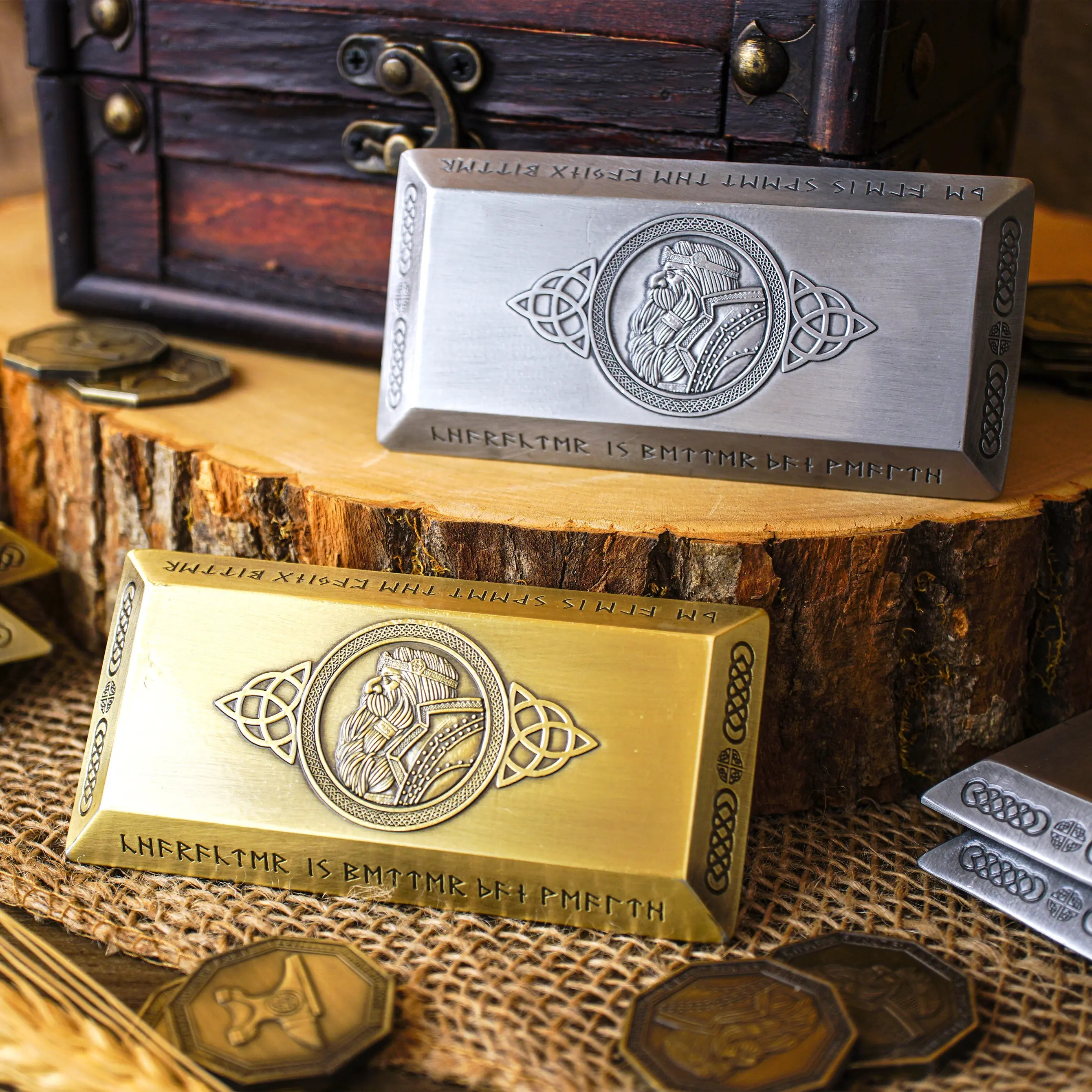 Dwarven Gold and Silver Bars Immersive Toys - 10oz Heavy Realistic Props, 4x0.5x0.5in Size with Dwarven Details for Tabletop RPGs & Larping Activities, Authenticity, Metallic Look