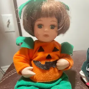 Spooky Cute Vintage Pumpkin Doll  Halloween Shelf Decor 90s Fall Aesthetic