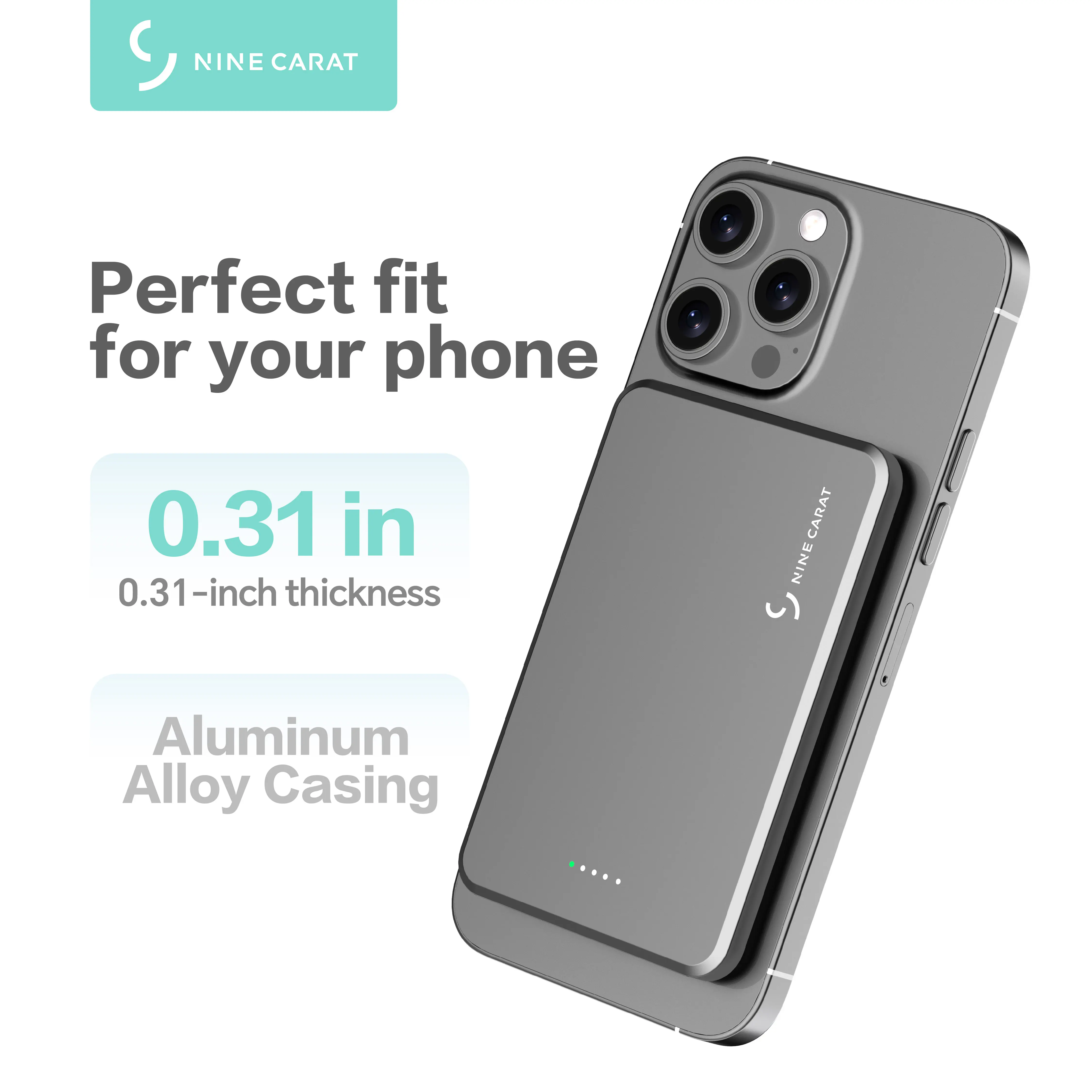 Ultra Slim Metallic 5000Ah  Magnetic Wireless Power Bank PD20W Portable Charger for iPhone 17/16/15/14/13/12 Pro with USB-C & Magsafe Compatibility