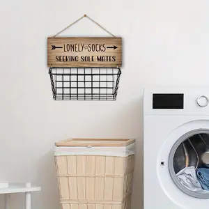 Lost Socks Laundry Sign, 1 Set Metal Mesh Laundry Room Decor, Missing Socks Basket, Interior Wall Decor for Home & Dorm Decor, Hanging, Hangable, Home Supplies, Home Accessory
