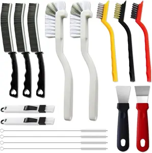 16Pcs Durable Hard Bristle Crevice Cleaning Brush Set - Compact, Brass/Nylon Bristles, Plastic Grip, Stainless Steel & Plastic Tools, Reusability for Deep Cleaning Tight Spaces, Window Grooves