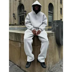 Men’s 2-Piece Tracksuit Set – Long-Sleeve Solid Color Hoodie + Sweatpants (Sweatshirt & Pants), Streetwear