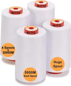 New brothread - 4 Large Cones of 5500Y (5000M) Each All Purpose Spun Polyester Thread 40S/2 (Tex27) for Serger, Overlock, Quilting, Piecing and Sewing Seamless Stitching