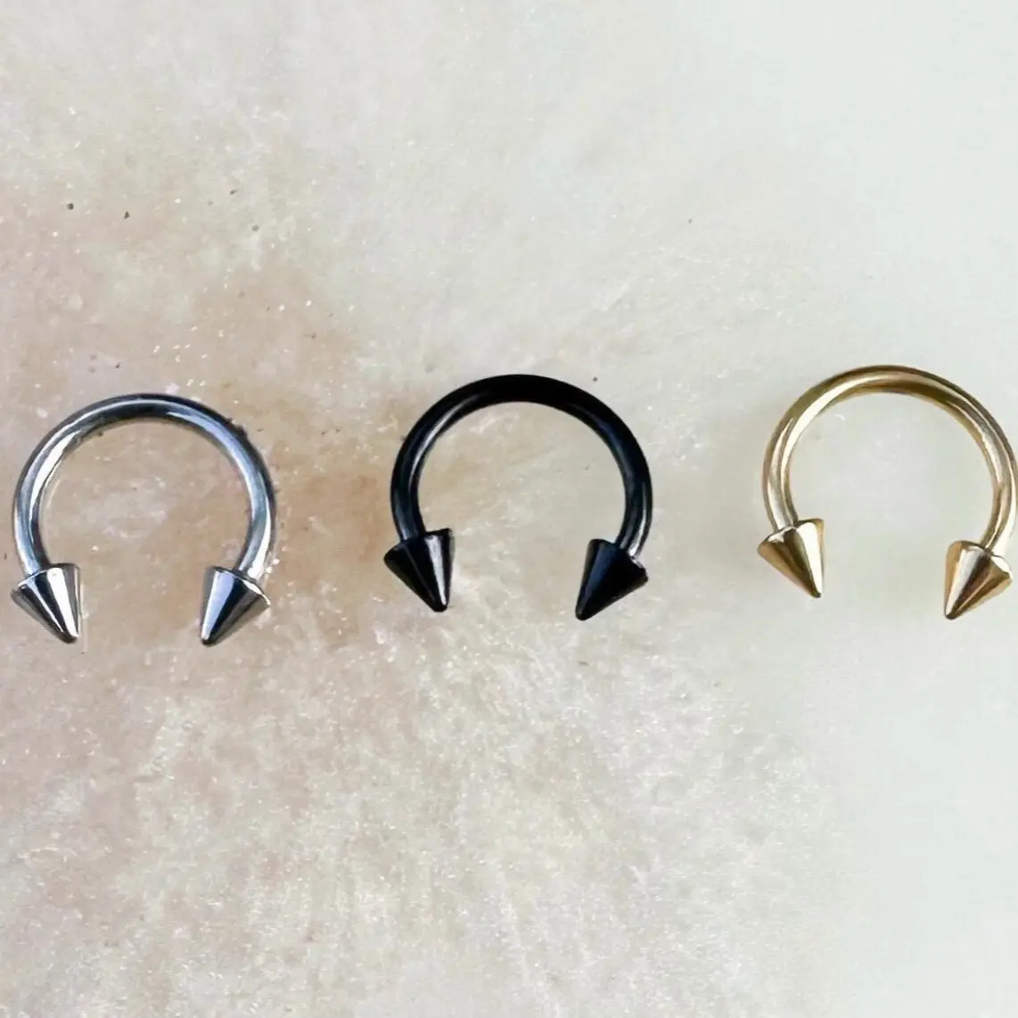 Spike Horseshoe Hoop for Septum, Daith, & Cartilage. 18G, 16G, or 14G. Black, Silver, or Gold.