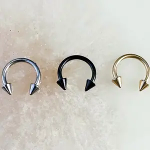 Spike Horseshoe Hoop for Septum, Daith, & Cartilage. 18G, 16G, or 14G. Black, Silver, or Gold.