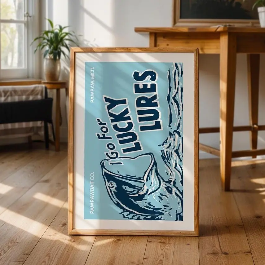 Retro Colorful Fishing Lure Art Print Poster, Vintage Angler Wall Decor, Outdoorsy Fishing Artwork, Cabin Lake House Wall Art for Dad