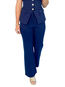 Navy Knit Wide Leg Trousers - Comfortable Fit, Versatile Style, Ideal for Everyday Wear