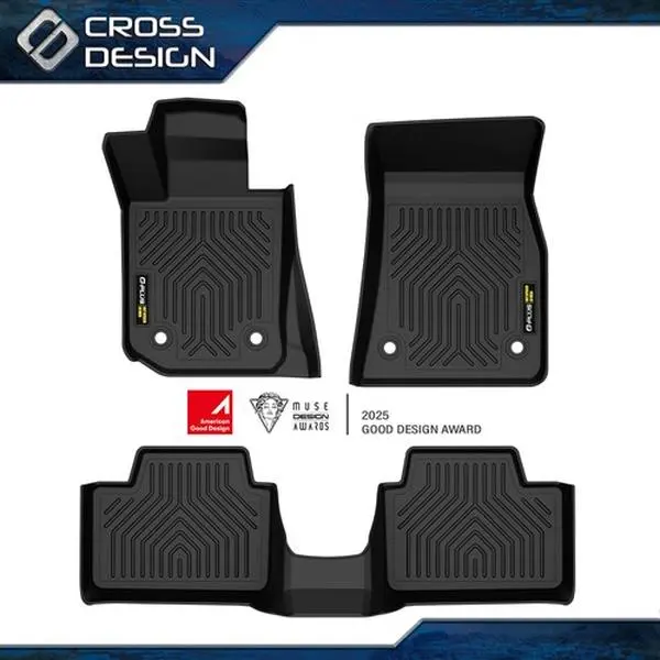 CROSSDESIGN TPE All-Seasons Custom-Fit Car Floor Mats Set - Auto Interior Accessories for 2019-25 BMW 330i,320i,M340i,M3, with Buckle Fixed, Geometric-Pattern Grooves, Corners Stay Put, Easy to Clean, High-Temperature Resistant, Quick-Drain, Security