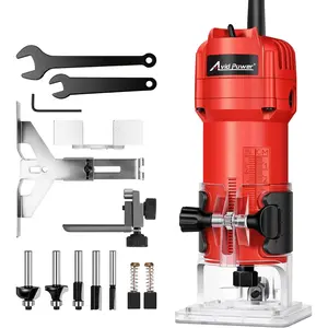 630W 5.3 Amp Wood Router Tool with Fixed Base Compact Router for Woodworking, 35,000 RPM, 1/4" collet & 5 Trim Bits, Straight & Roller Guide, 2 Wrenches and Carbon Brushes -.com