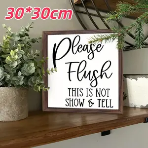 1pc Please Flush Wood Photo Frame Decor, Home Decor Accessory Unique Wall Art for Home Living Room, Decorative Plaque for Parties & Art Craft