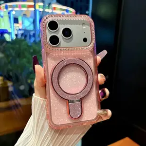 For iPhone 17 16 15 14 13 12 Pro Max Phone Case, Bling Glitter Diamond Phone Case with Ring Stand - Sparkly Rhinestone Shockproof Cover, Clear Glitter Magnetic Kickstand Protective Case for Women Girls, exquisite gift