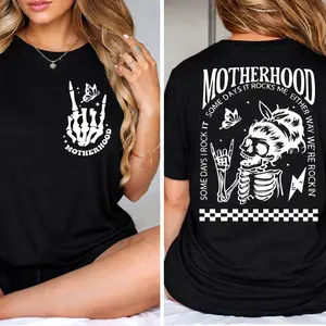 "Motherhood: Sometimes I Rock It, Sometimes It Rocks Me" shirt – a perfect unisex cotton tee or sweatshirt for moms, great for Mother's Day!,summervibes