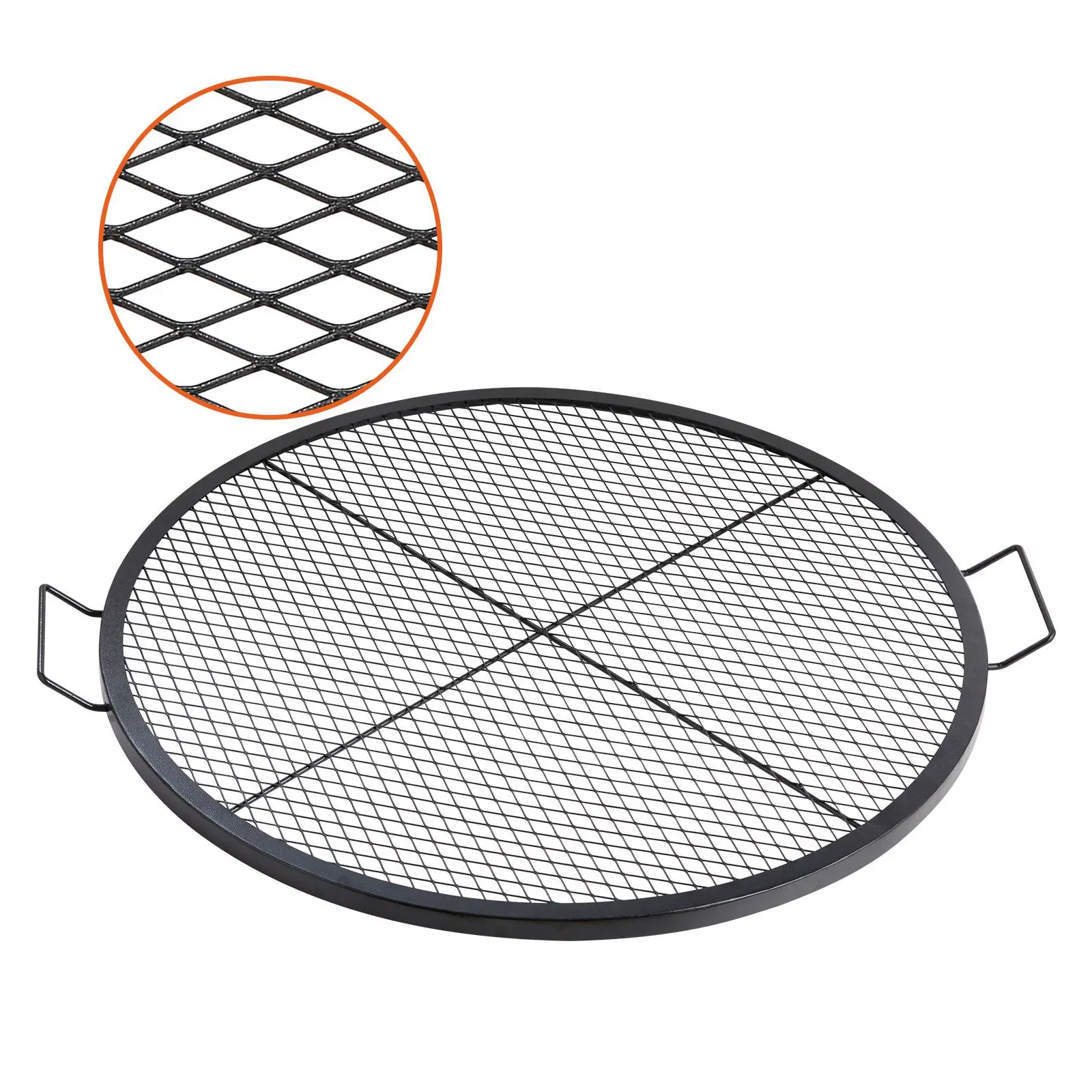 【Summerfinds】VEVOR X-Marks Fire Pit Grill Grate, Round Cooking Grate, Heavy Duty Steel Campfire BBQ Grill Grid with Handle and Support X Wire, Portable Camping Cookware for Outside Party & Gathering, 36 Inch Black