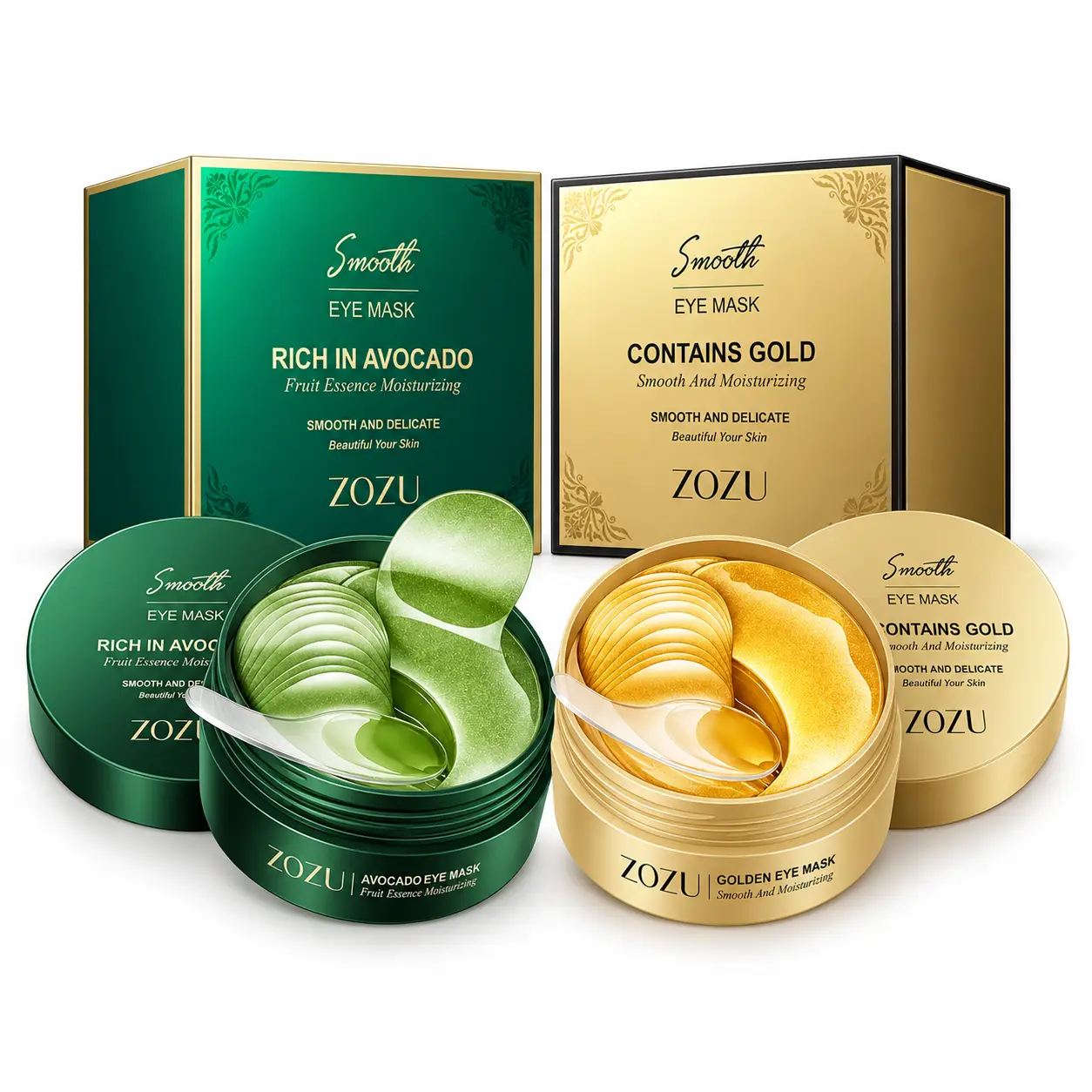 2 Pack Eye Mask Set, Avocado & 24K Gold Collagen Under Eye Patches, Reduce Dark Circles, Puffy Eyes & Eye Bags, Smooth Fine Lines, Deep Hydrating Anti-Aging Hydrogel Eye Mask for Tired Under Eye Skin, Skincare Gift for Women