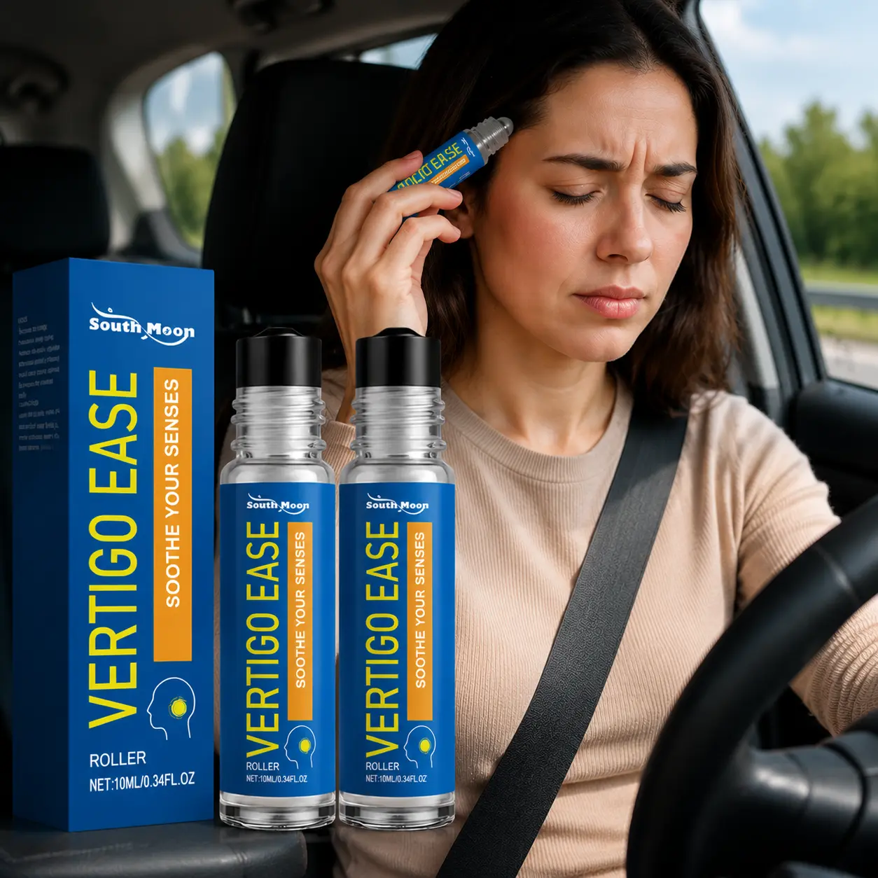 Essential Oil Roll-On, Herbal Aromatherapy for Motion Sickness, Nausea & Headache Comfort - Portable Cooling Formula for On-The-Go Relief, 0.34 fl oz
