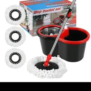 Mop and Bucket Set with Wringer - Includes 3 Replacement Mop Heads for Easy Cleaning - Perfect for Home and Office Use